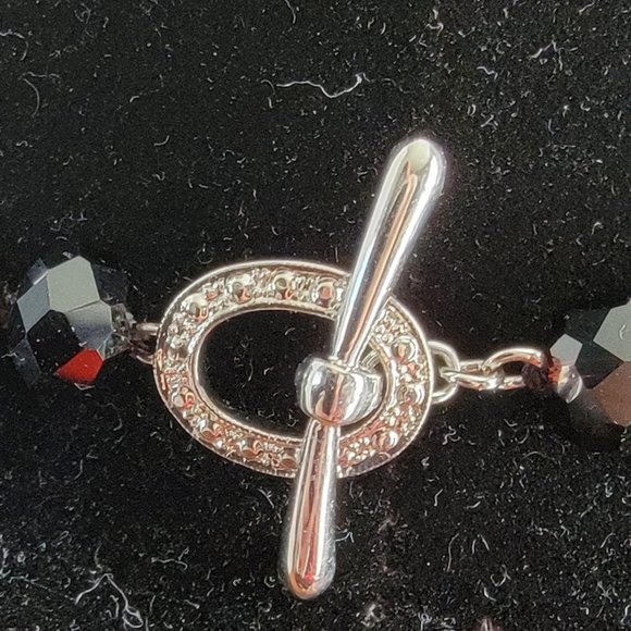 Vintage Style Faceted Black Glass Beads & Clear Rhinestones Necklace Like New! - Picture 6 of 7